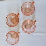 4 cups vintage Acroroc Rosaline pink glass