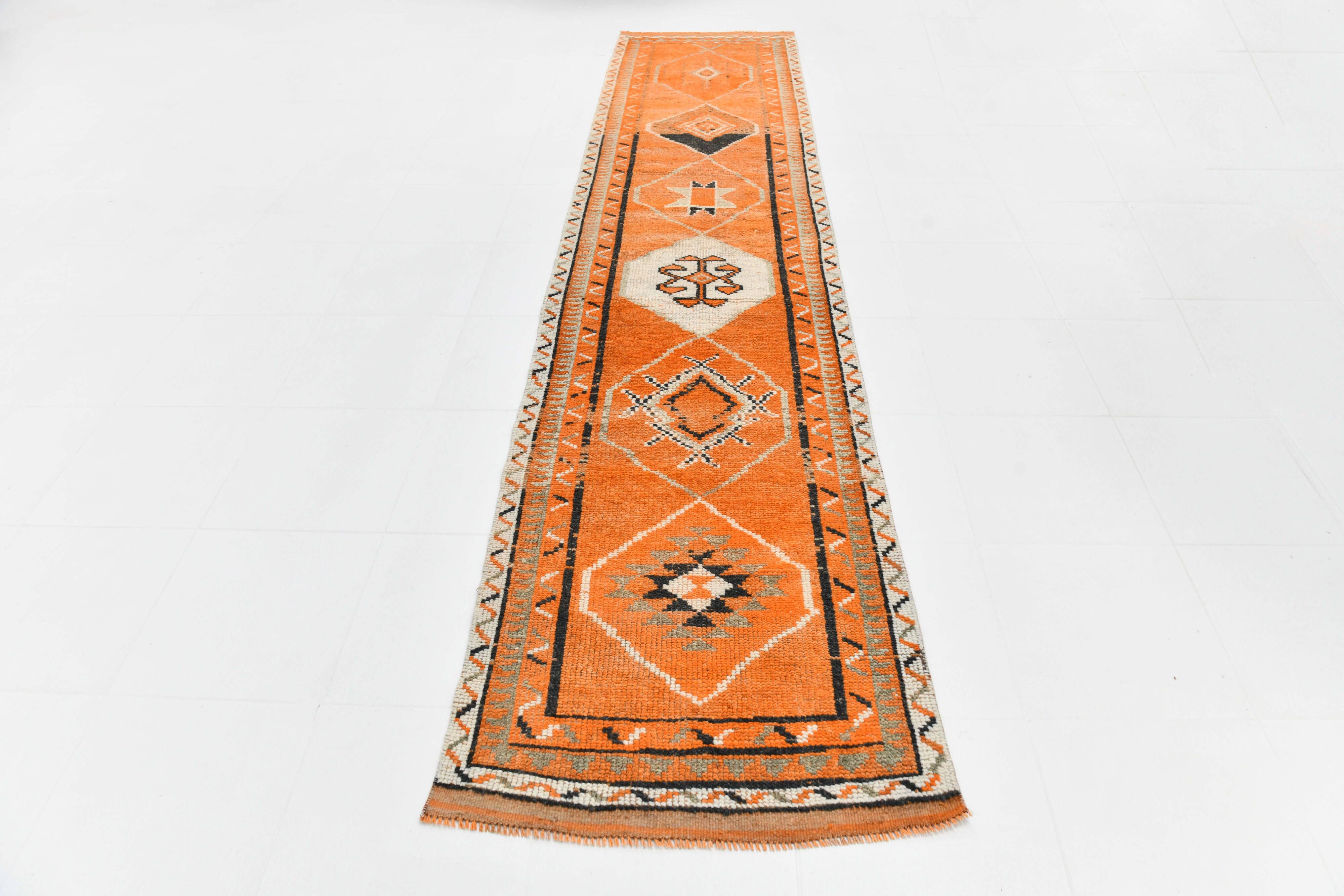 Beige & Orange Vintage Runner Rug, 83x383Cm