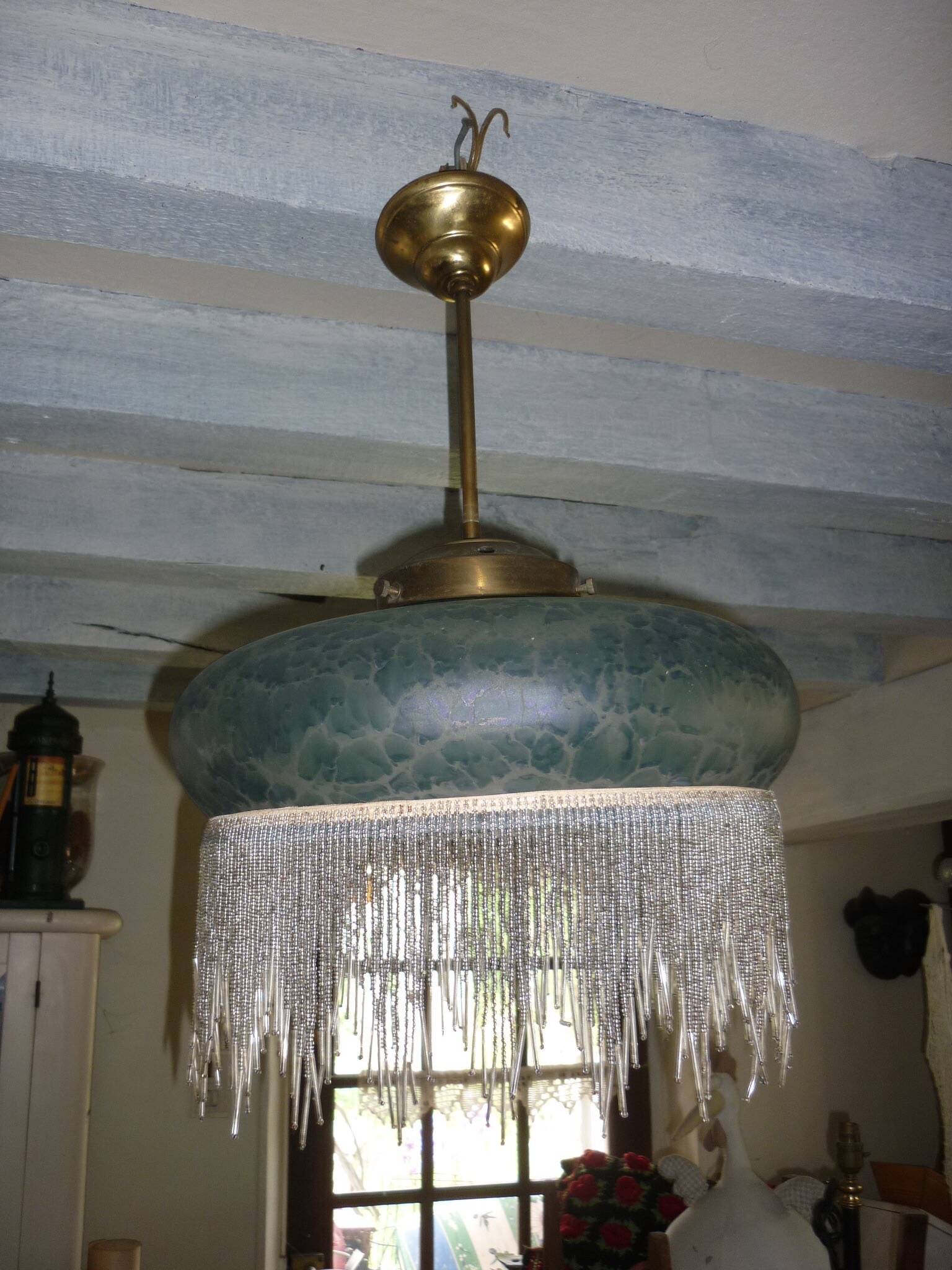 Pendant lamps in polished glass with bead fringe, Ø 40 cm