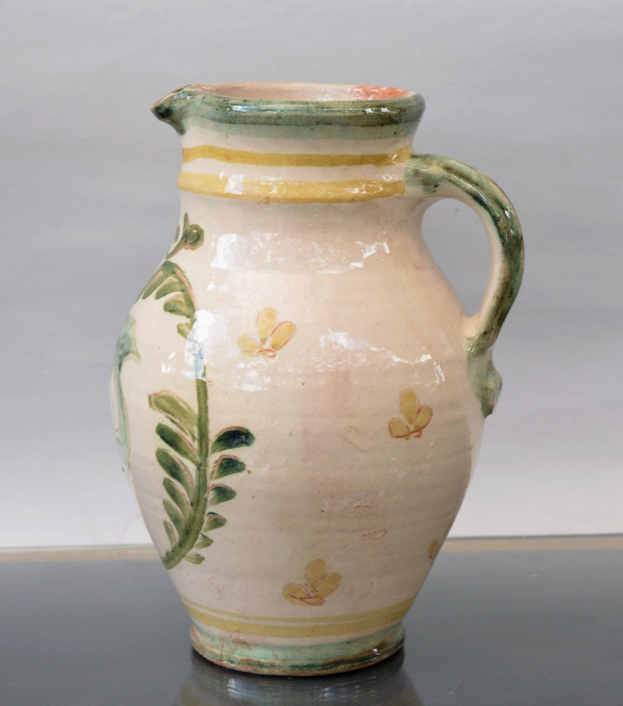 Cider or Wine Glazed Jug Germany Pottery Hand Painted Coat Of Arms Decorati