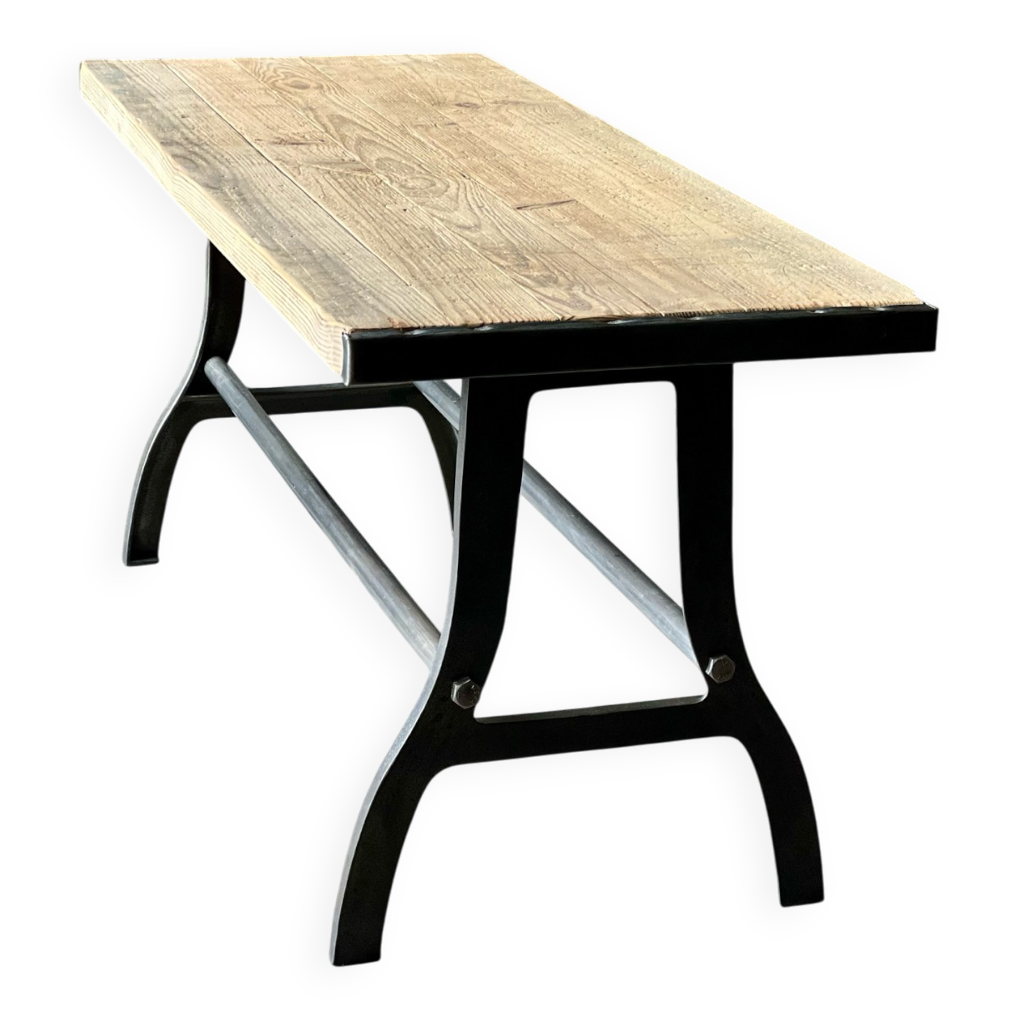 Industrial table with cast iron legs
