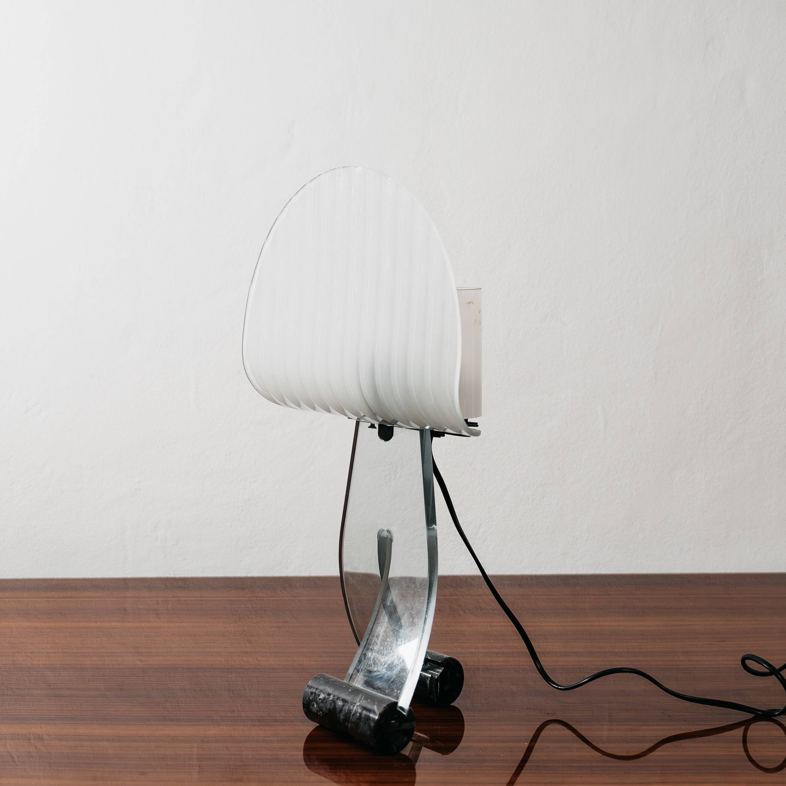 Lampada Da Tavolo Silhouette Design Table Lamp Marble & Glass 1980’s P