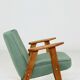 Fauteuil vintage en laine verte et bois de chêne