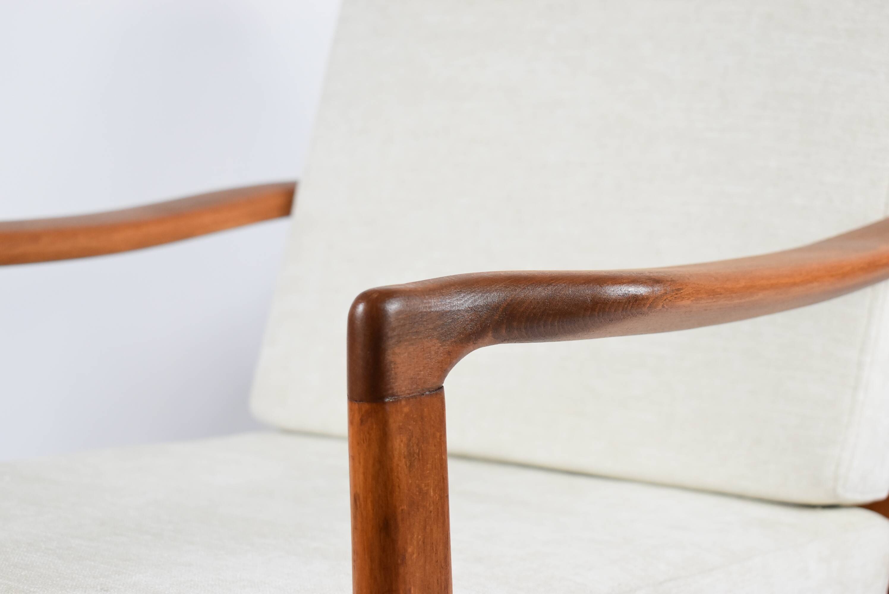 Scandinavian original armchair Baczyk, 1960s, renovation, beige, teak wood