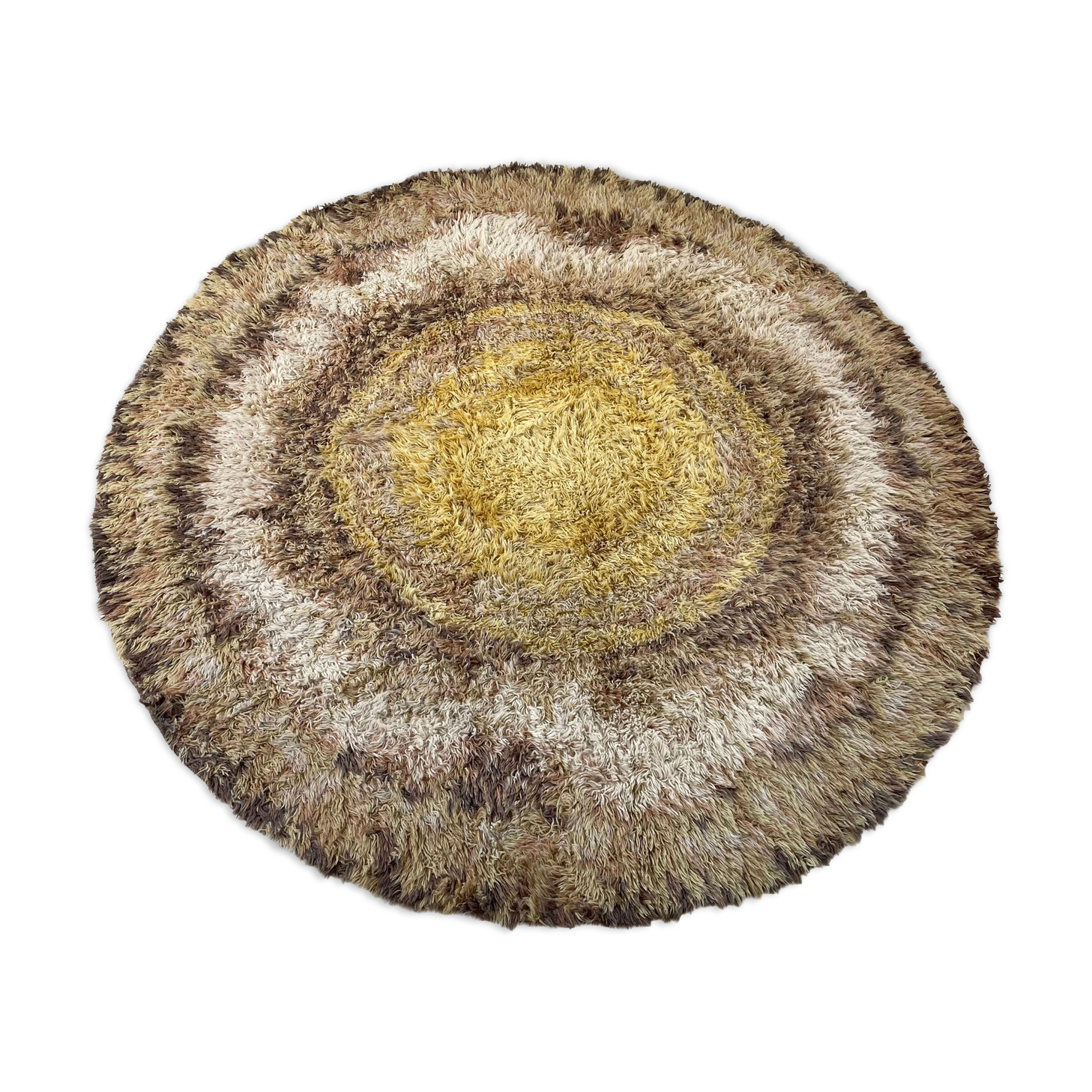 195cm multi-color scandinavian psychedelic batik high pile pop art rya rug 1970s