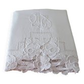 old linen sheet with brogue embroidery and monogram