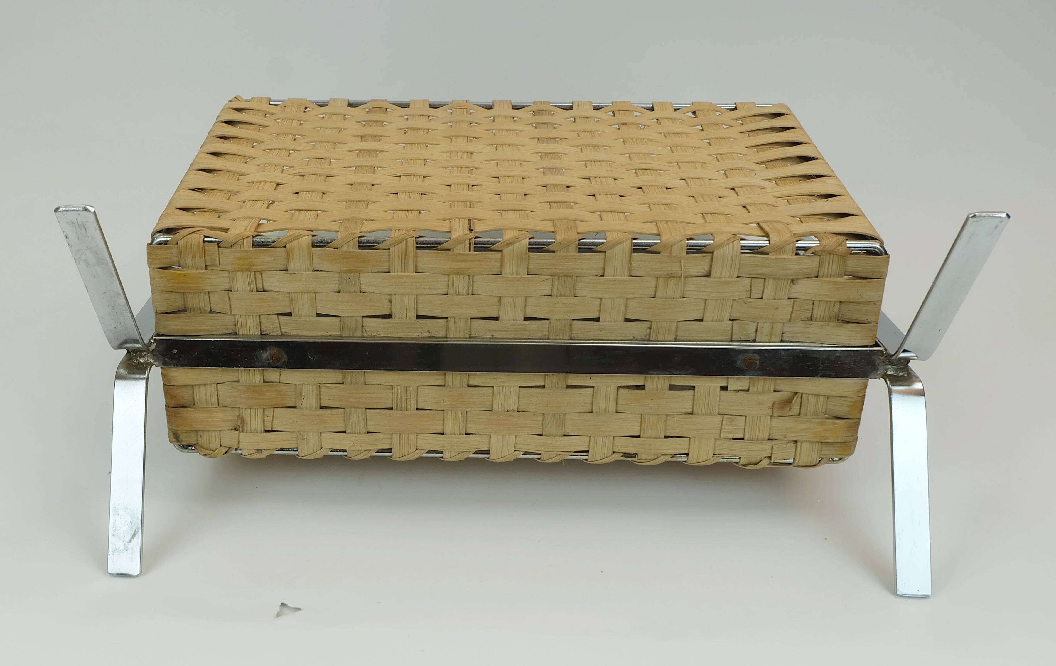 1970s vintage magazine rack newspaper holder chrome leather bamboo