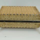 1970s vintage magazine rack newspaper holder chrome leather bamboo