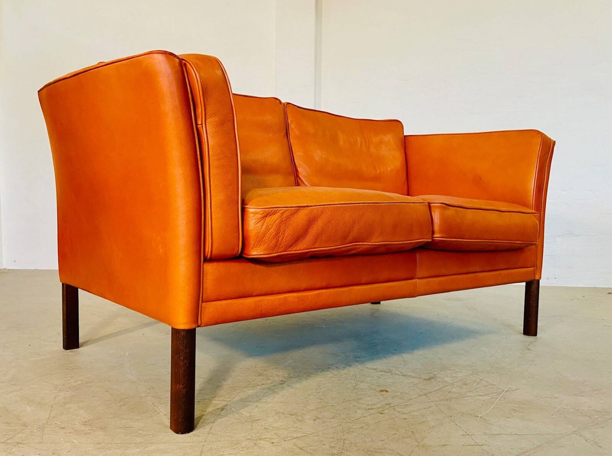 Vintage retro Danish Mogens Hansen 2 person cognac leather sofa