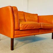 Vintage retro Danish Mogens Hansen 2 person cognac leather sofa