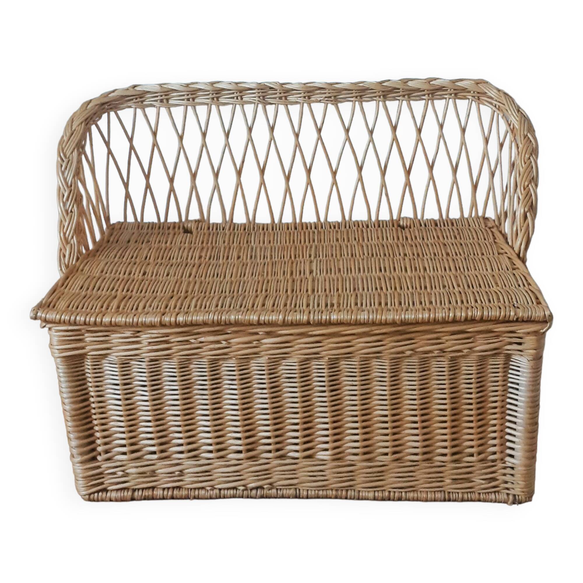 Antique rattan toy chest, wicker, bench