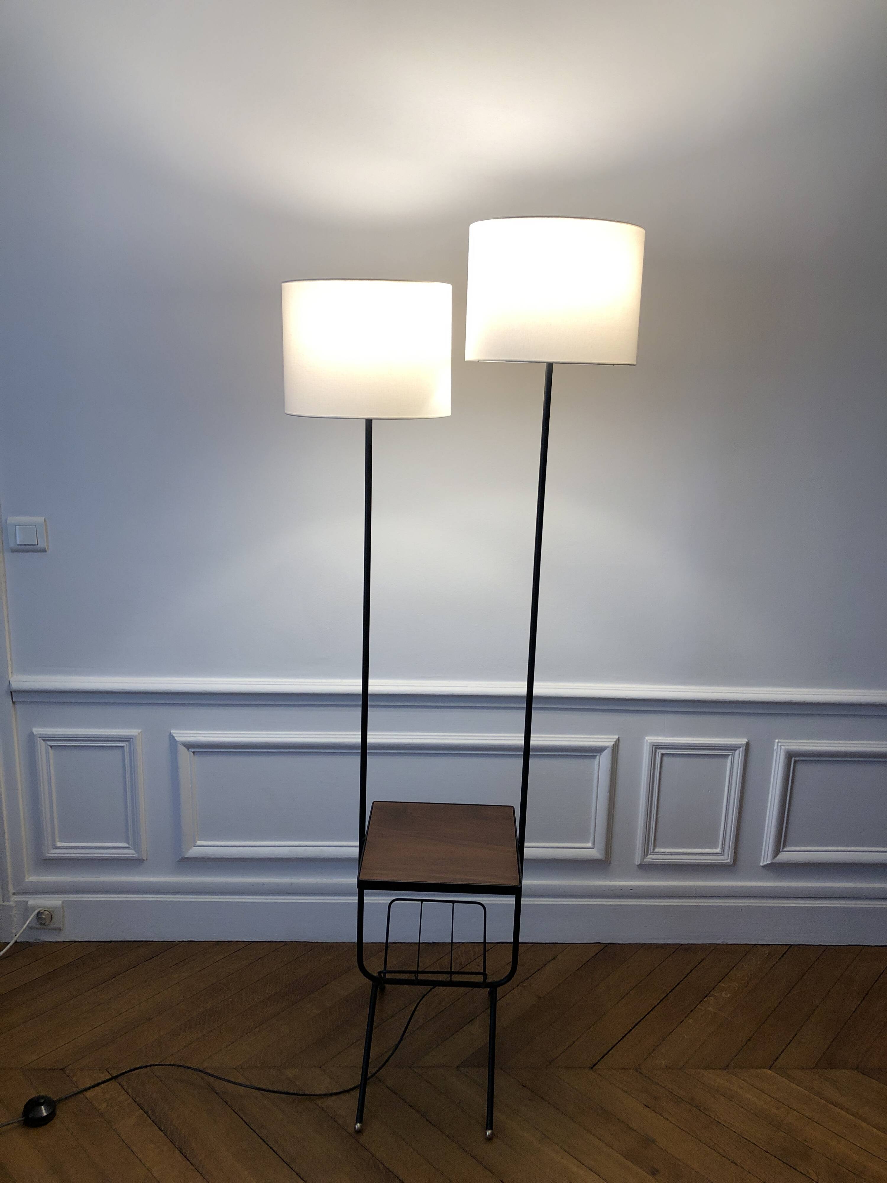 1950s-60s floor lamp with shelf and magazine holder.