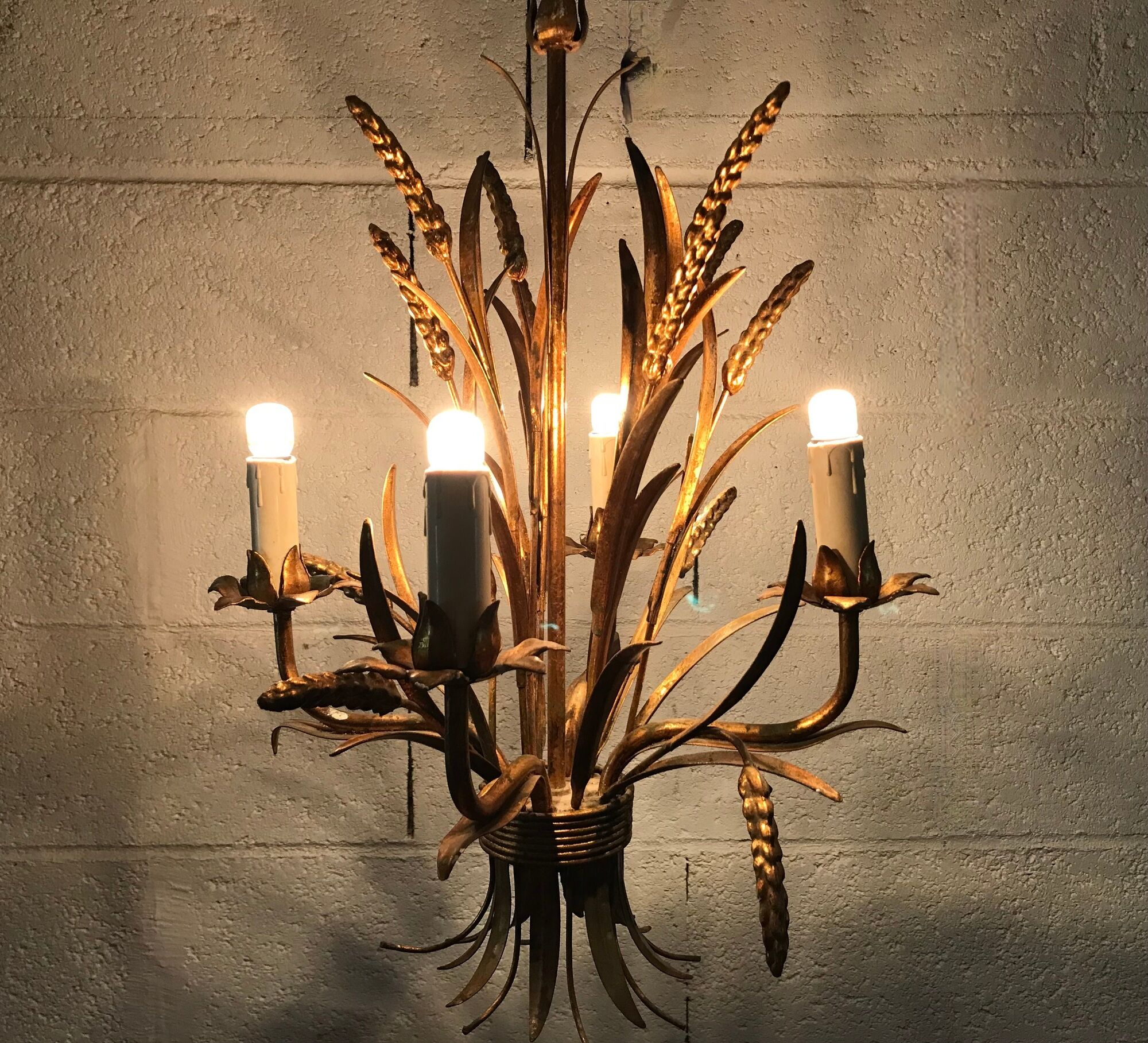 Chandelier ears of wheat in gilded metal, circa 1960