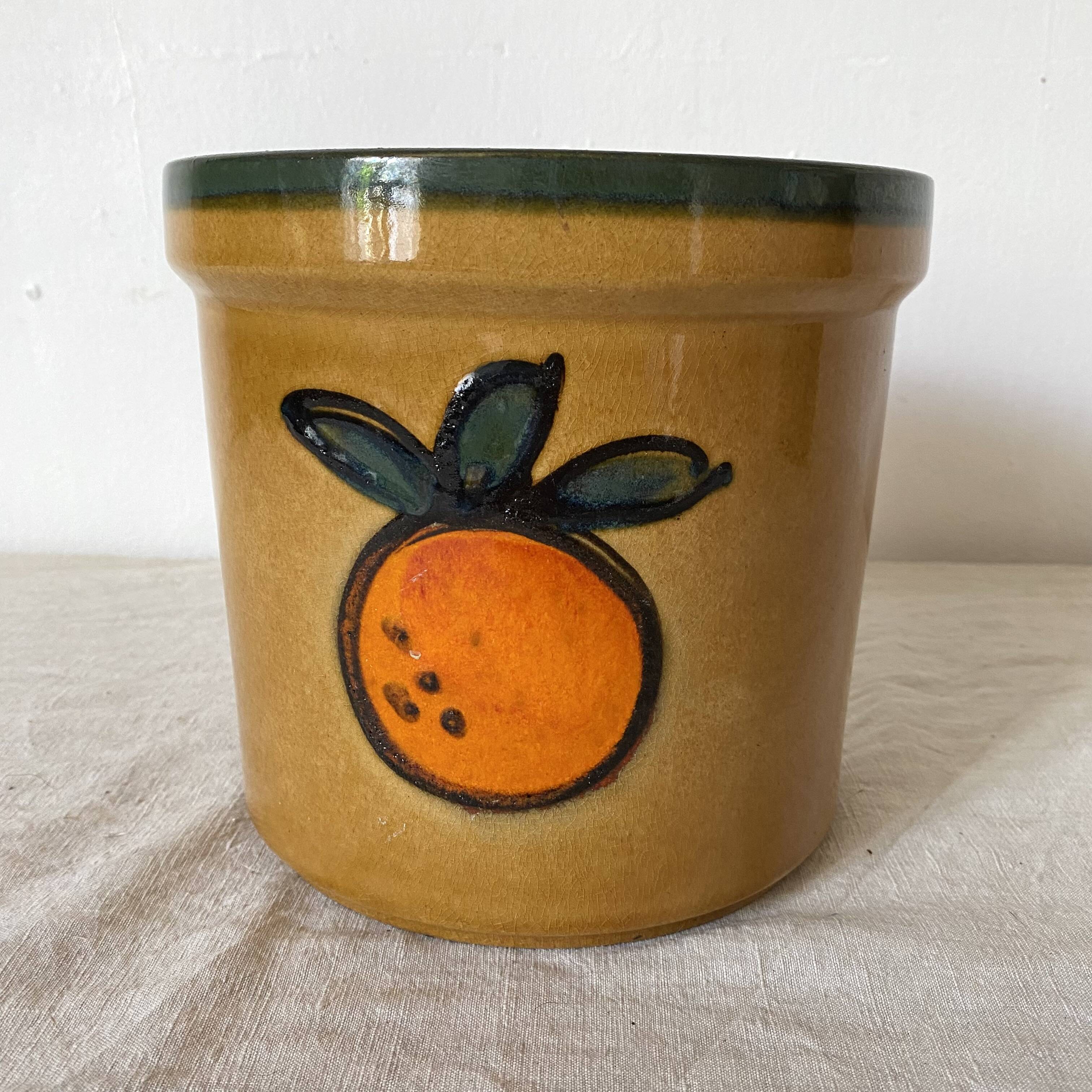Large ceramic pot, Orange décor, 70s