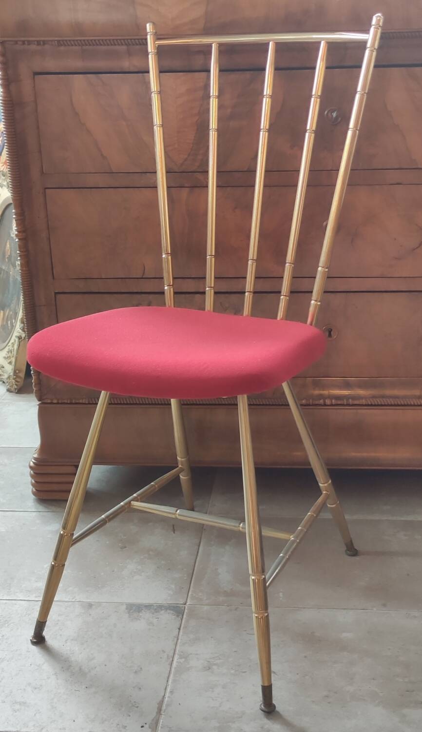 Chaise vintage design métal doré décor bambou