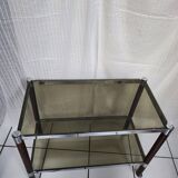 Smoked glass service two trays base wood and chrome metal