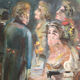 Tableau ancien, décoration de théâtre peinte sur bois