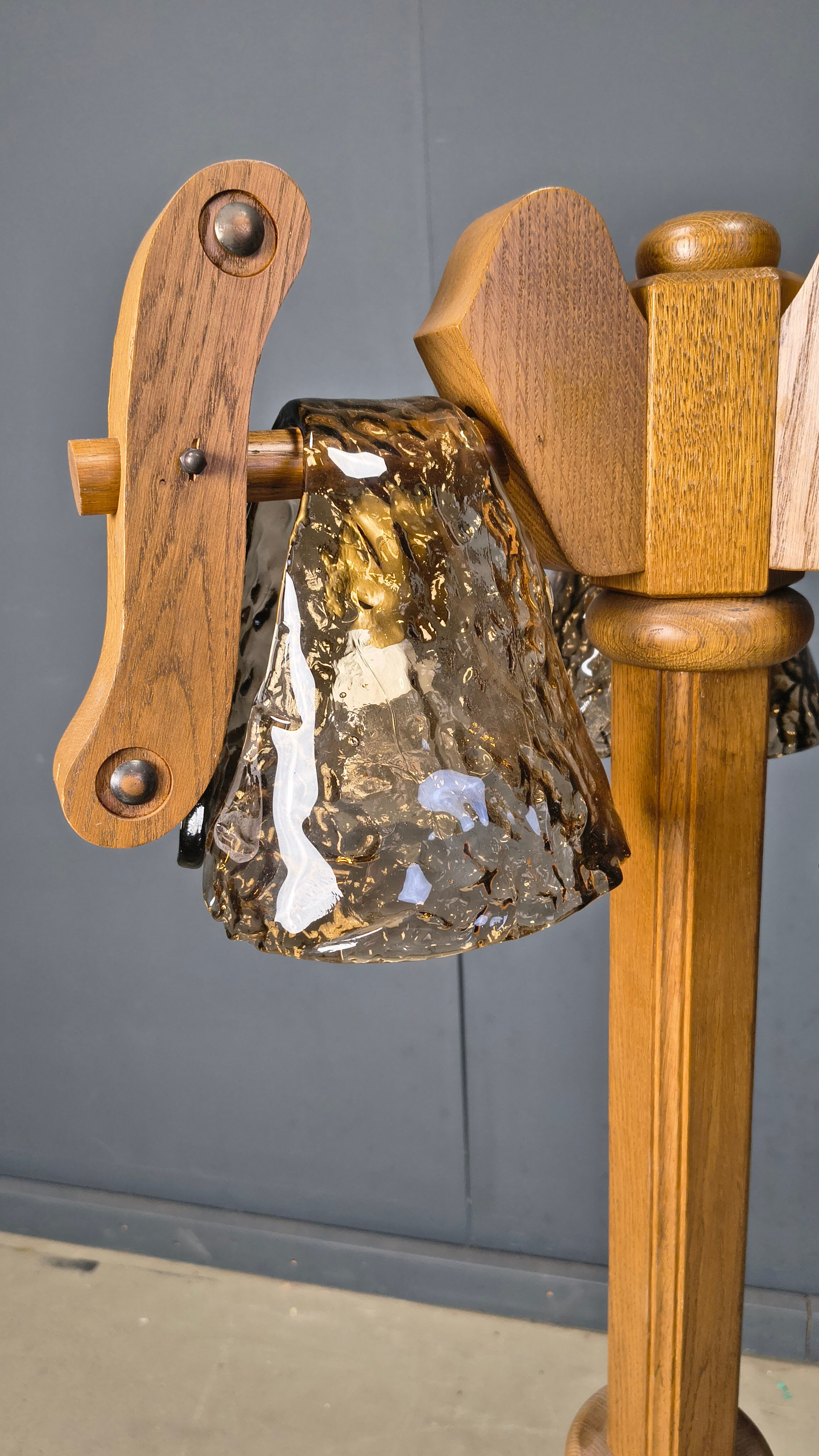 Rustic oak and Murano glass floor lamp, 1960s