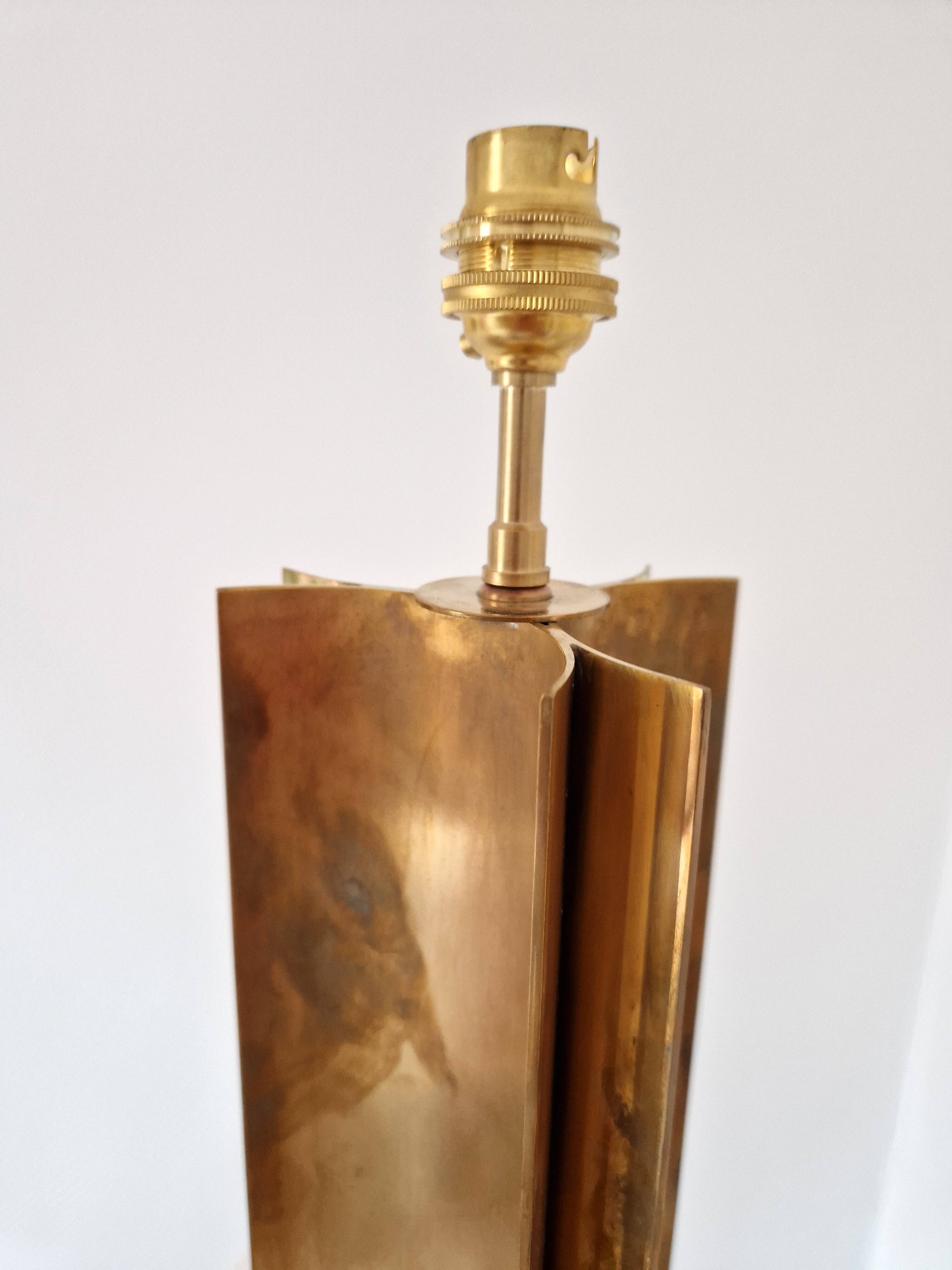 Vintage geometric brass lamp foot, Italy circa 1970