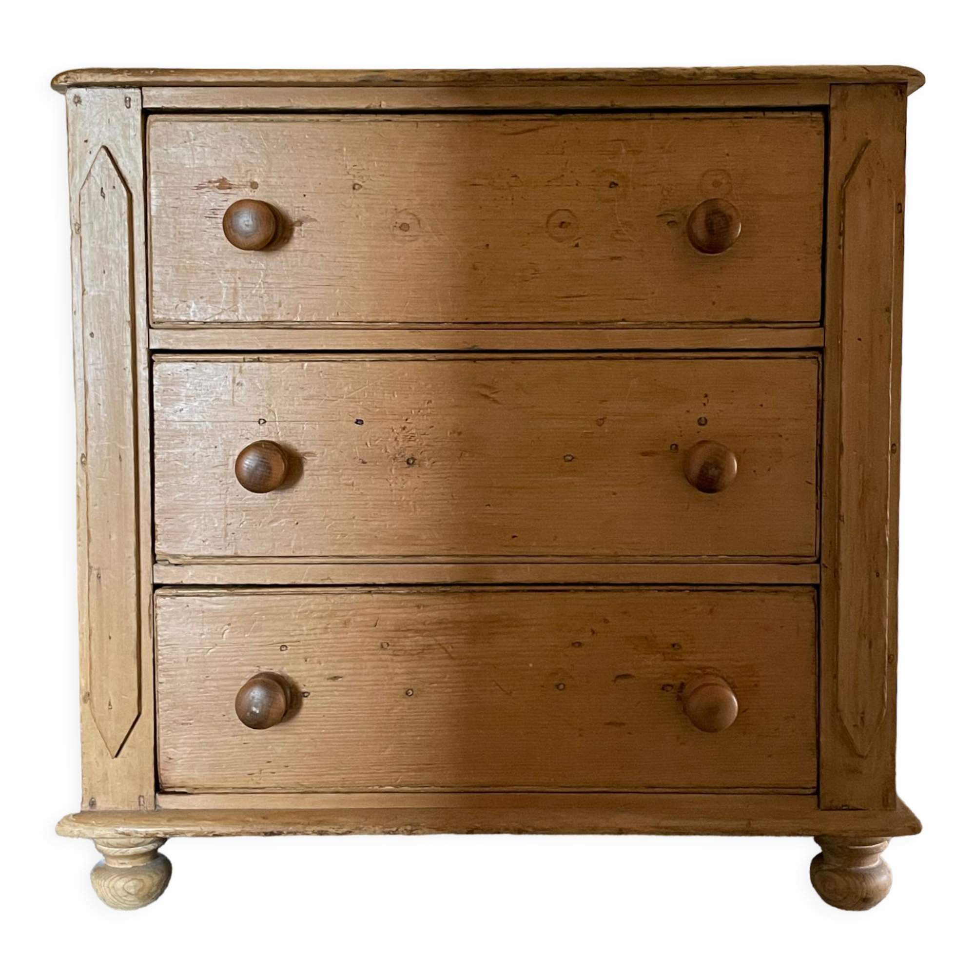 Old English chest of drawers made of pine wood