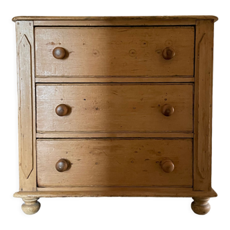 Old English chest of drawers made of pine wood