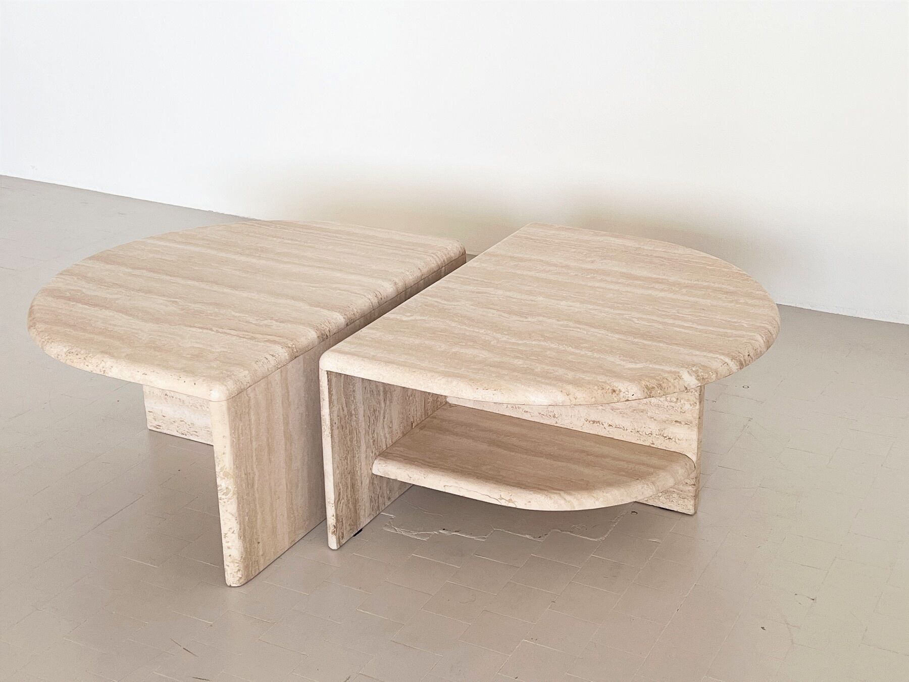 Italian midcentury travertine marble coffee table of two pieces, 1970s