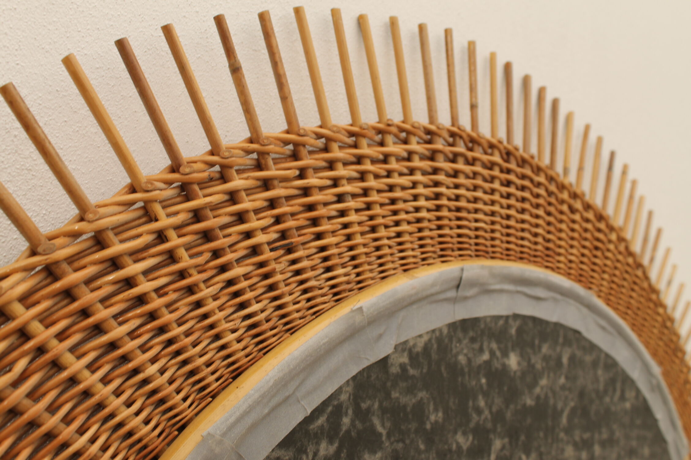 Midcentury rattan mirror by Jan Kalous for Úluv 1960s, czechoslovakia 85x55cm