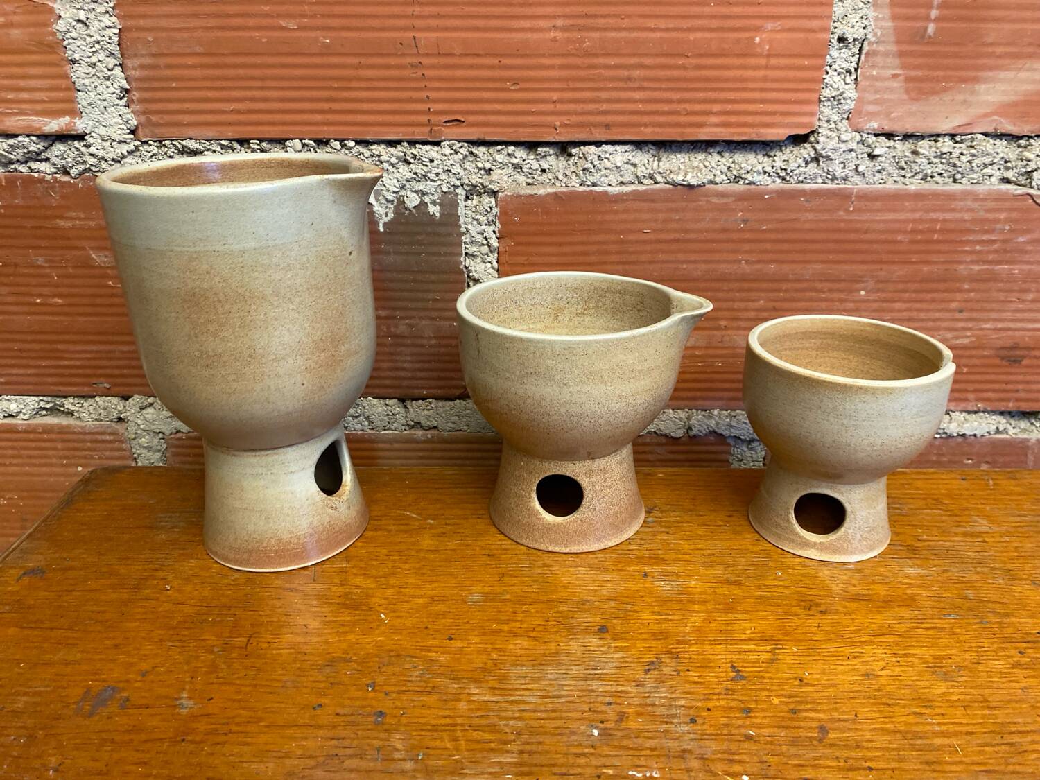 Antique niderviller lauze set pitchers + sugar pot vintage beige stoneware #