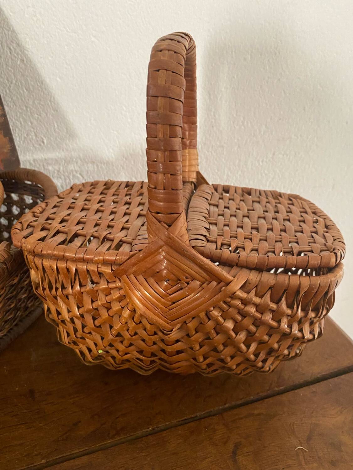 Old baskets and woven wicker basket.