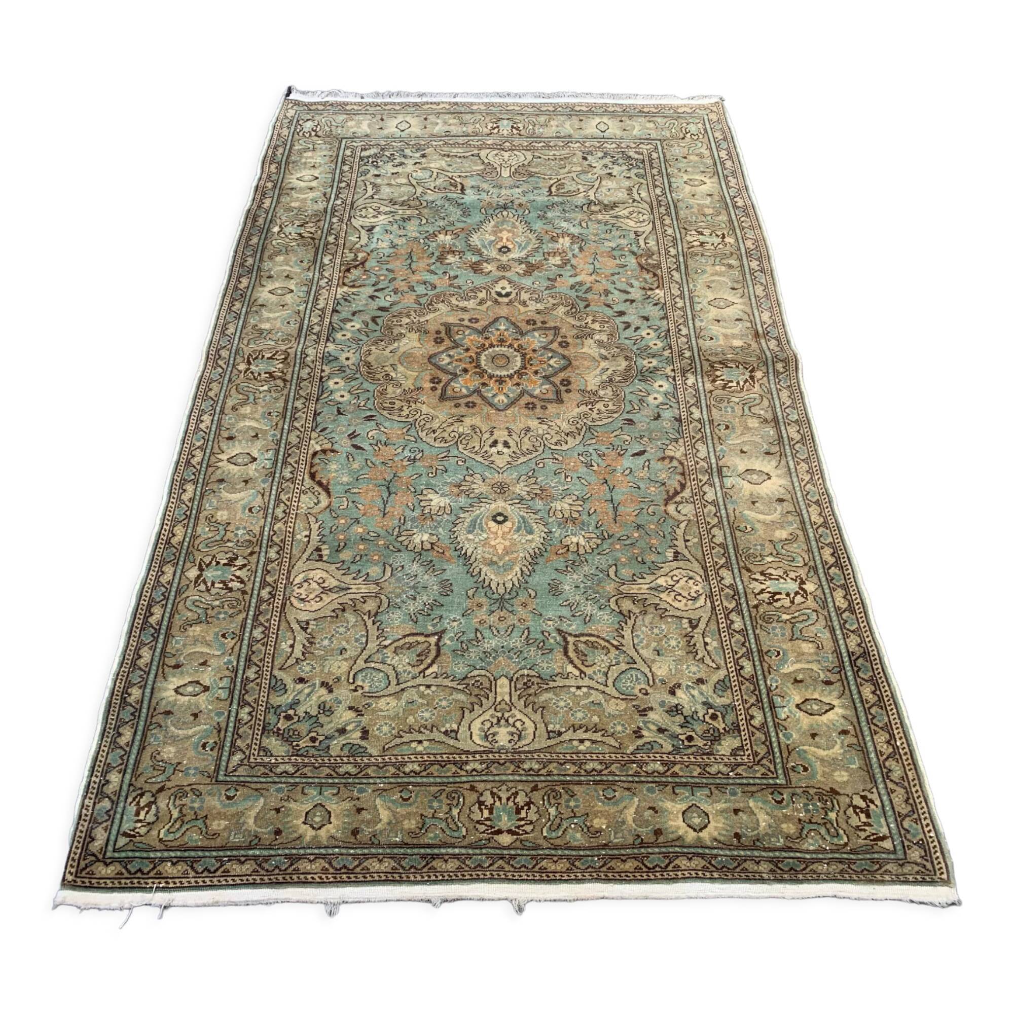 Vintage turkish rug 205x120 cm shabby carpet central anatolian medium