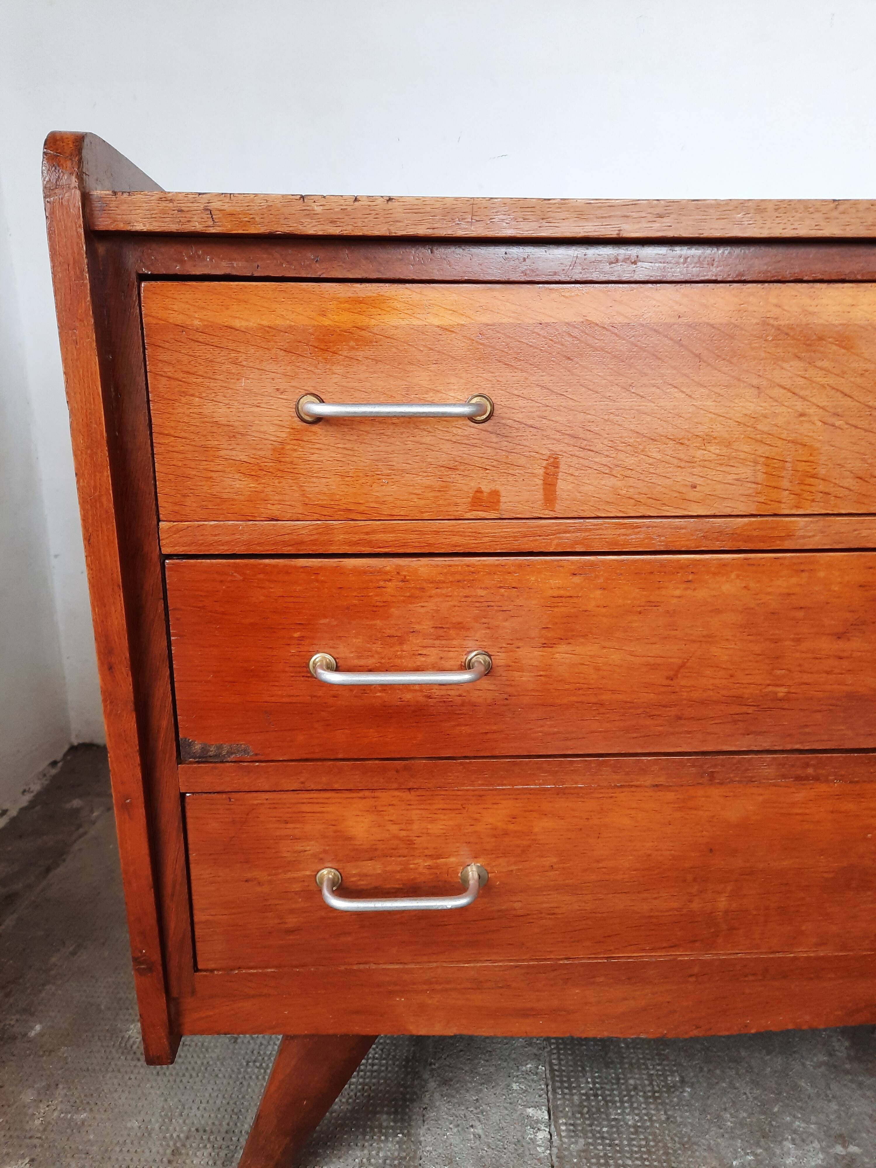 Oak chest of drawers with compass foot, vintage reconstruction