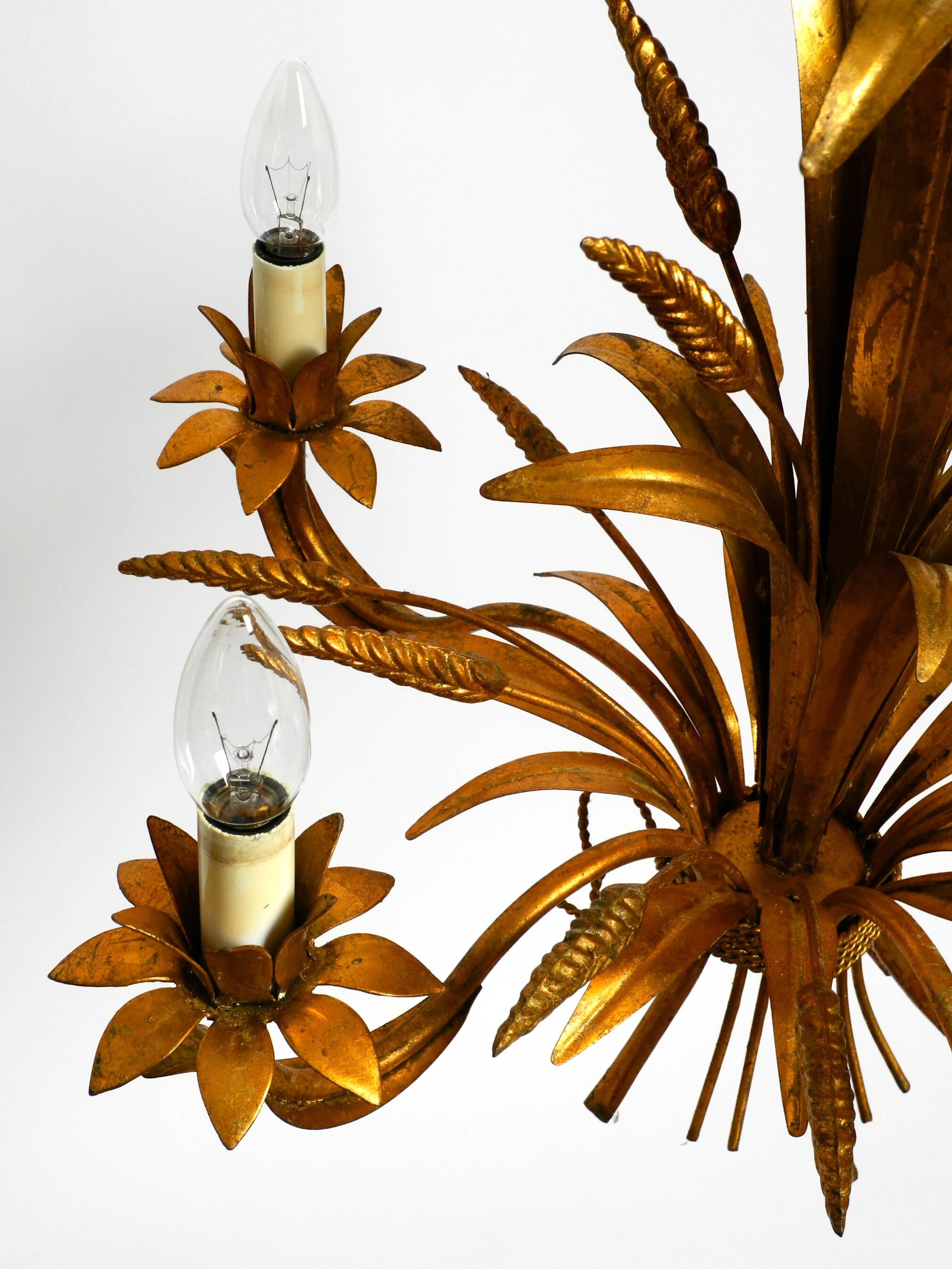 Beautiful 1970s gold-plated 5-arm tall metal chandelier by Hans Kögl