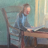 "Face to face with my dog", original oil on canvas