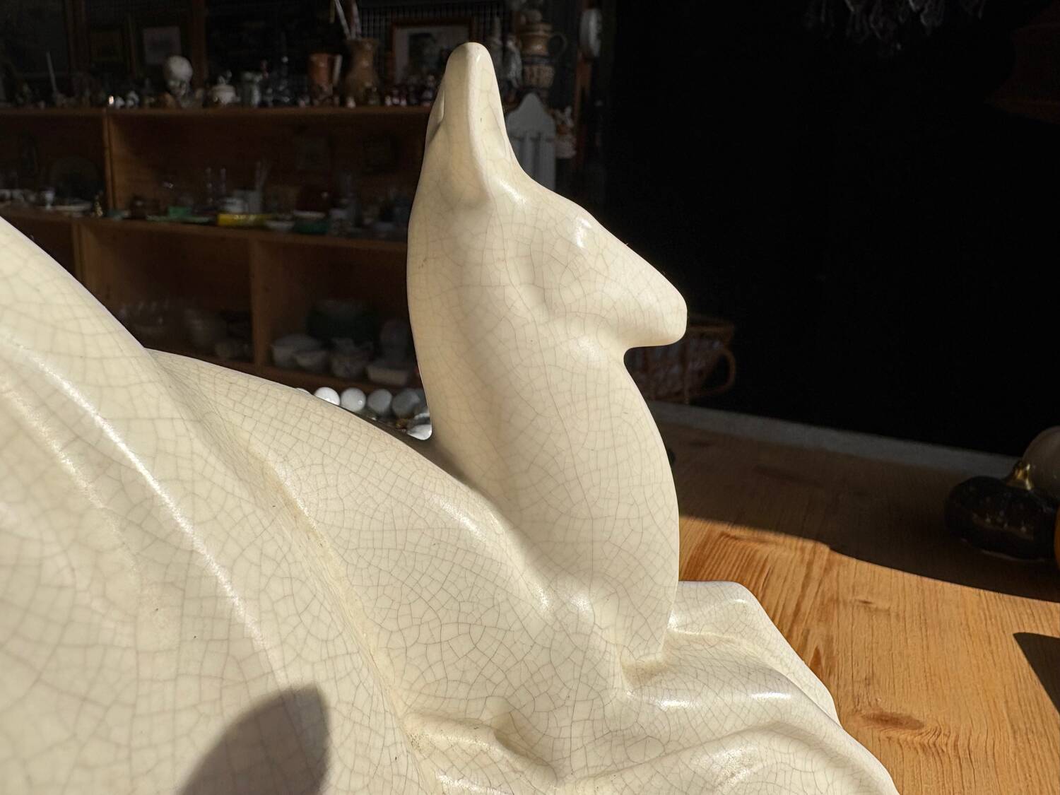 Large Art Deco sculpture attributed to Lejan – Lady and Gazelle – earthenware