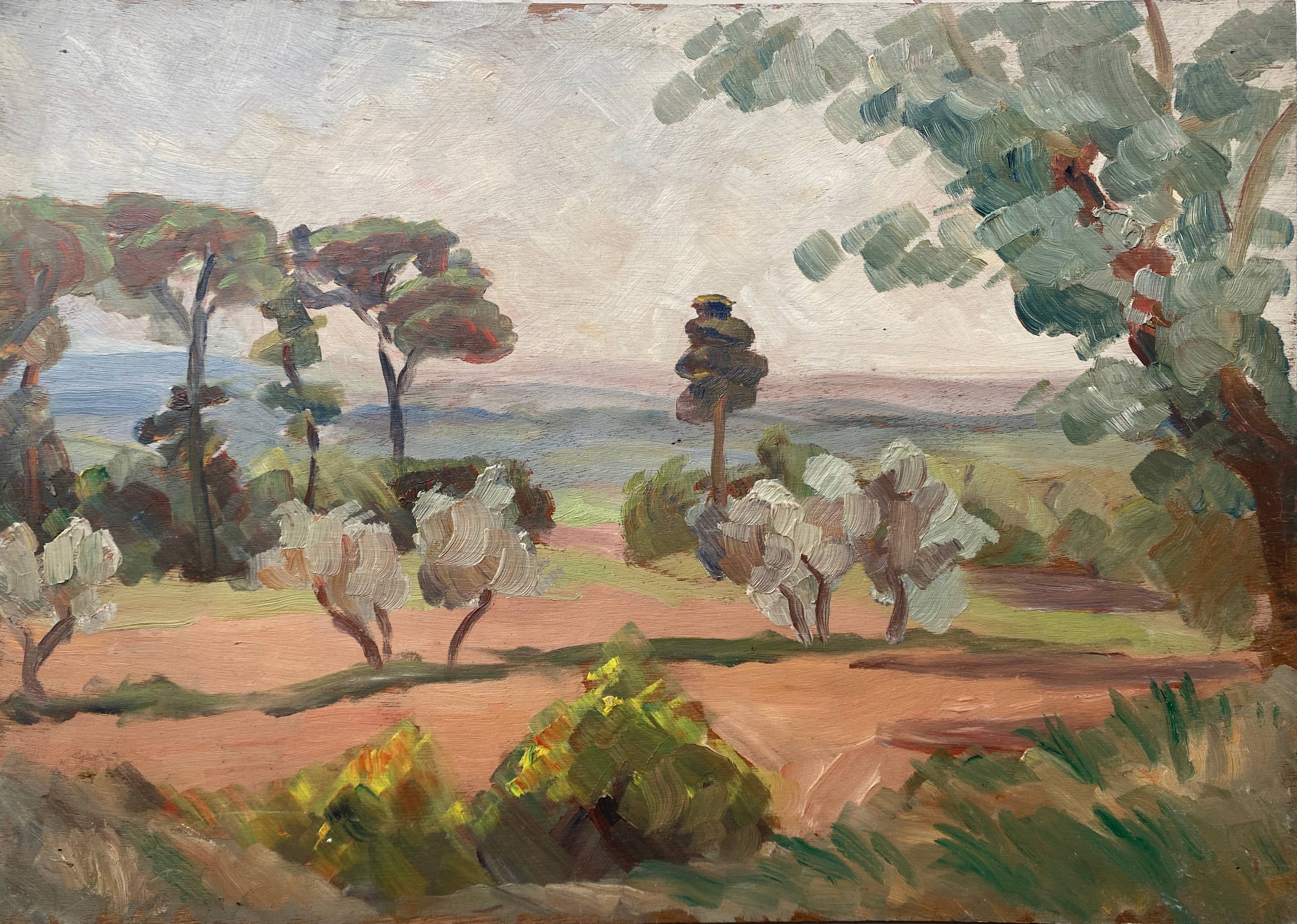 Painting bifacial view orientalist and mediterranean landscape signed mid-XX°