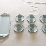 Lot de 6 tasses à café avec leurs soucoupes et 1 plat rectangulaire