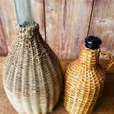Vintage braided rattan bottle duo