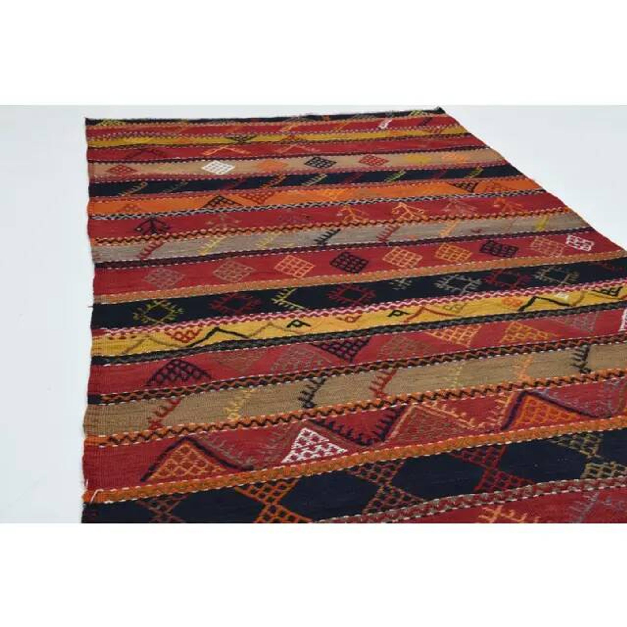 1970s Vintage Turkish Oushak Handmade Wool Cotton Red Runner Rug 124x382