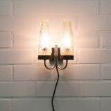 chrome vintage wall lamp glass & wood