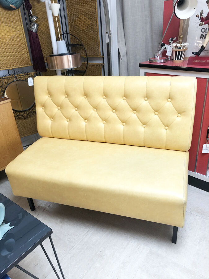 Yellow vintage bistro bench, 1960