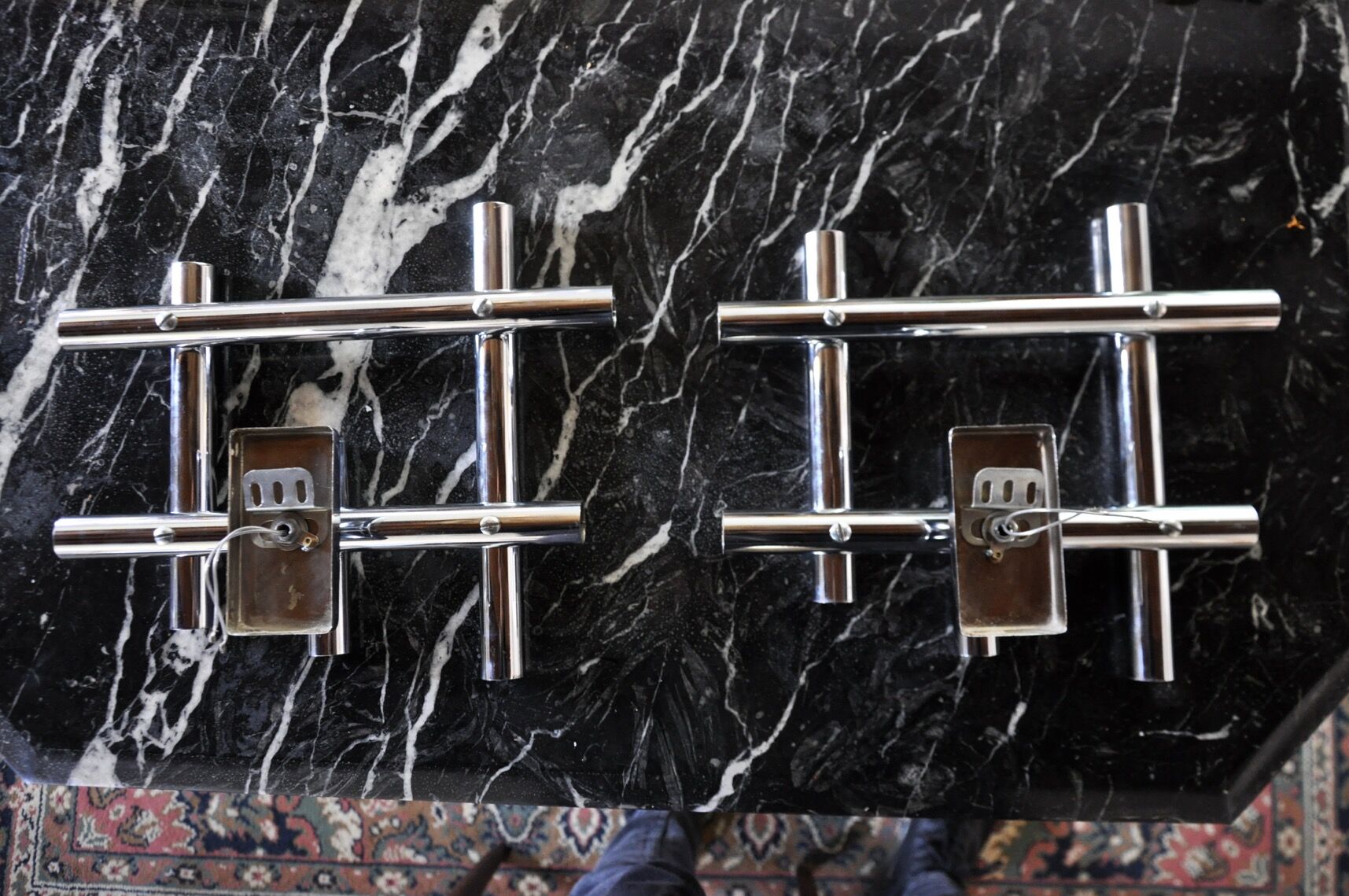 Pair of geometric wall lamps Maison Sciolari, 4feux, Italy, 1970