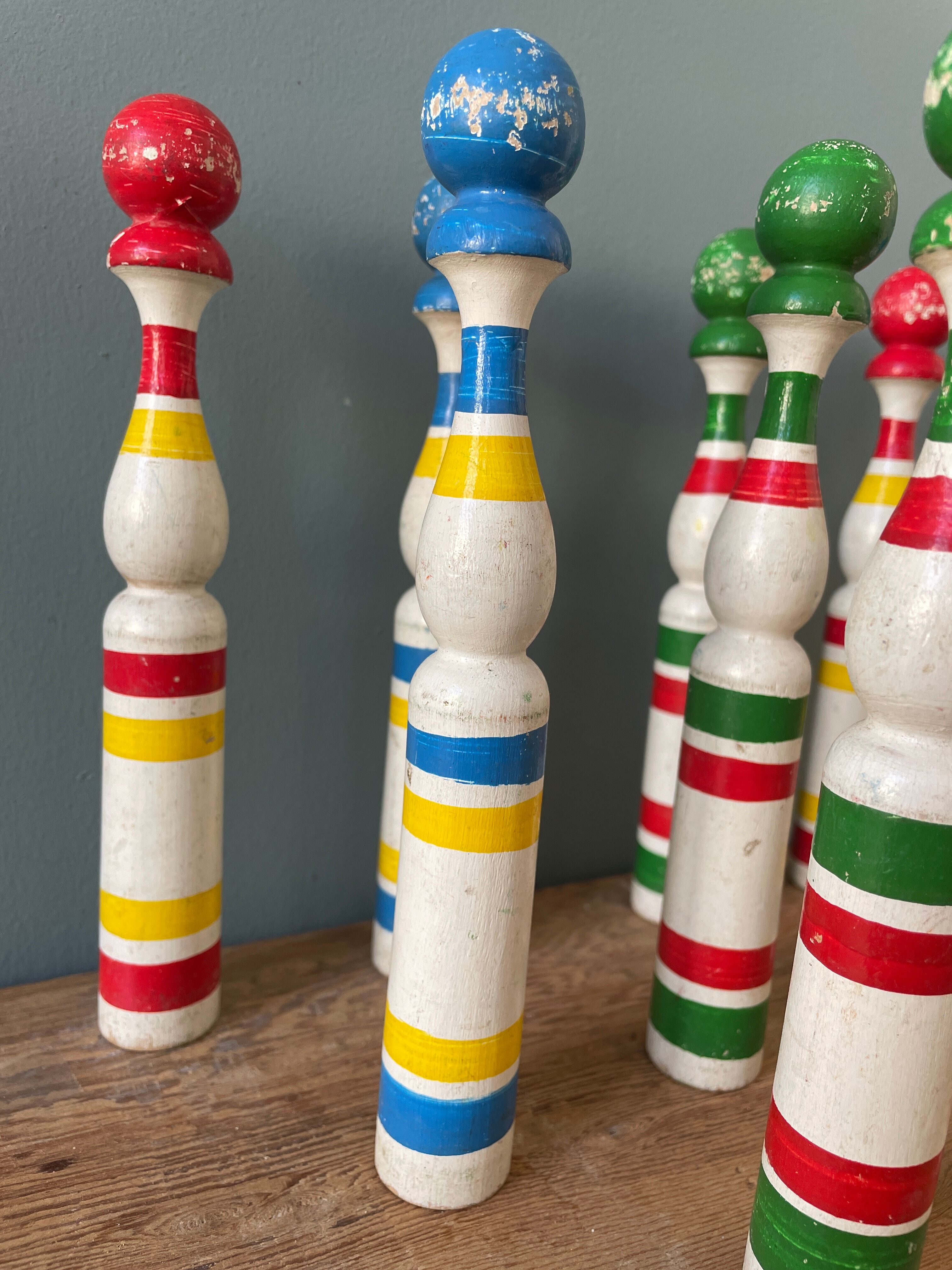 Old painted wooden bowling game