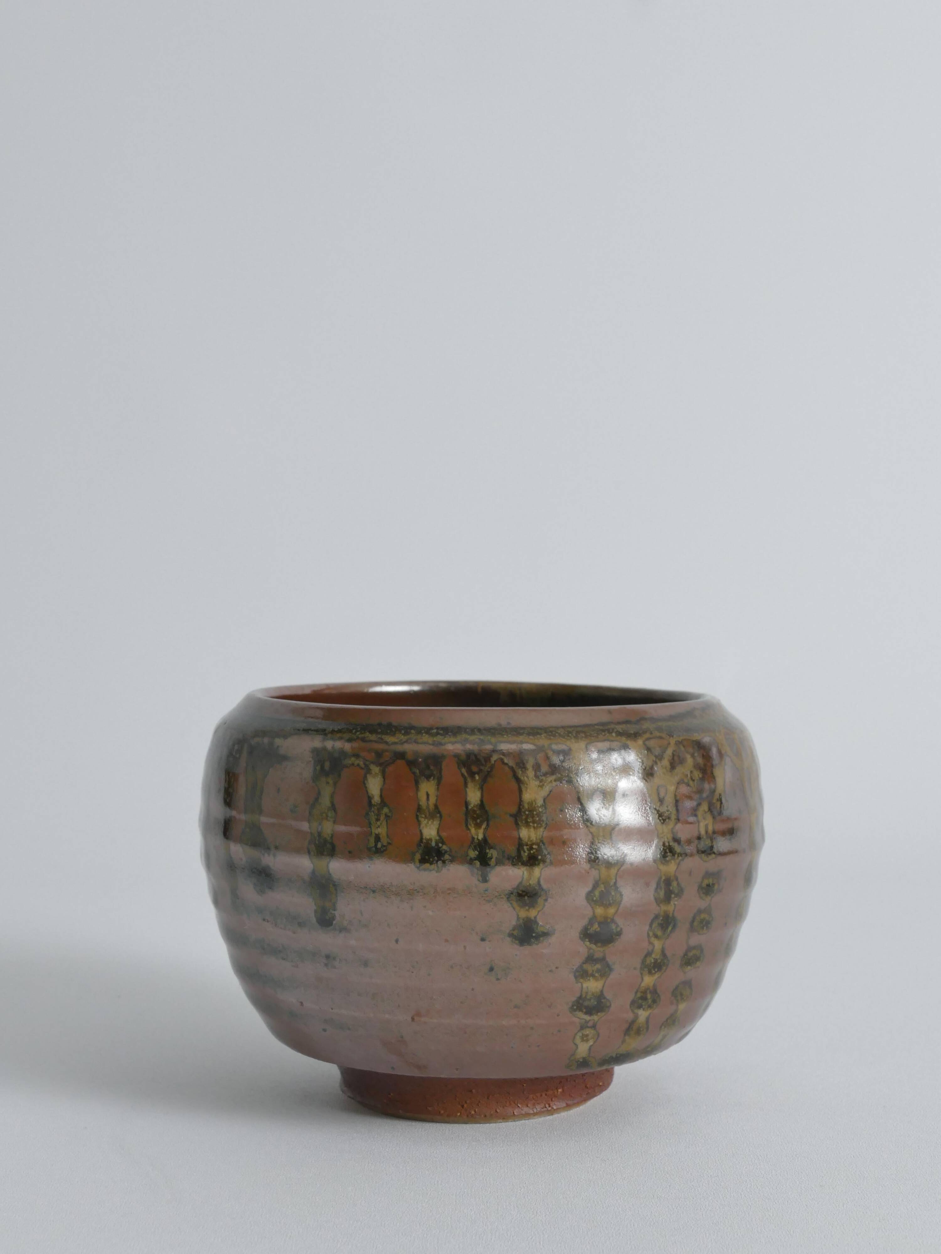 Midcentury-Modern Stoneware Bowl Dripping Motif in the Style of Margaret Rey