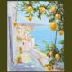 Oil painting of a view of the sea.