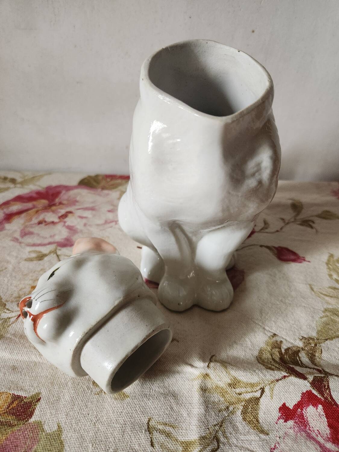 Carafe à chat absinthe en majolique george dreyfus antique vers 1900 avec tête et poignée de queue amovibles