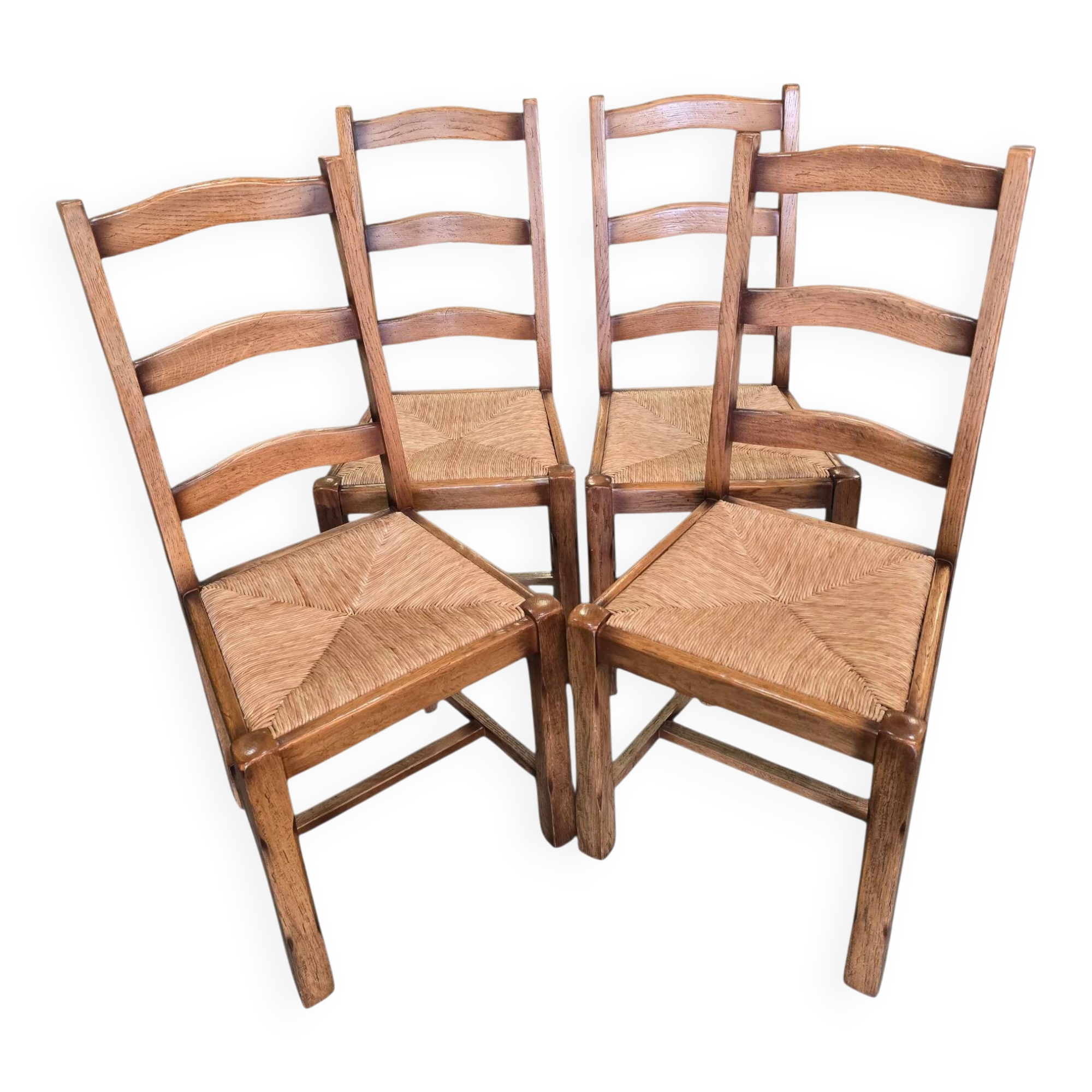 4 wooden and straw chairs – rustic chic style