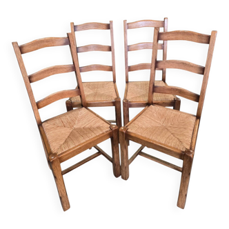 4 wooden and straw chairs – rustic chic style