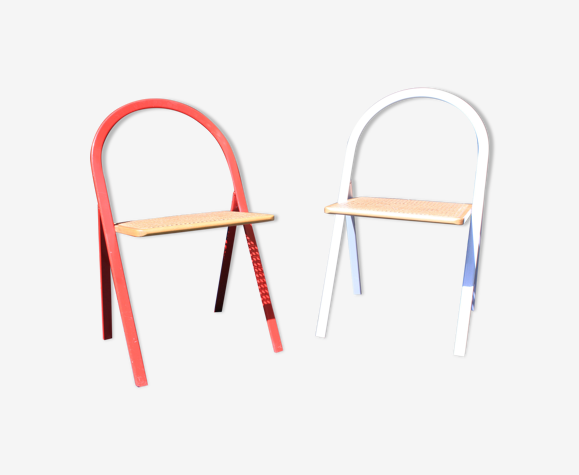 Lot de 2 chaises pliantes métal et cannage Cattelan Italia pour Cidue