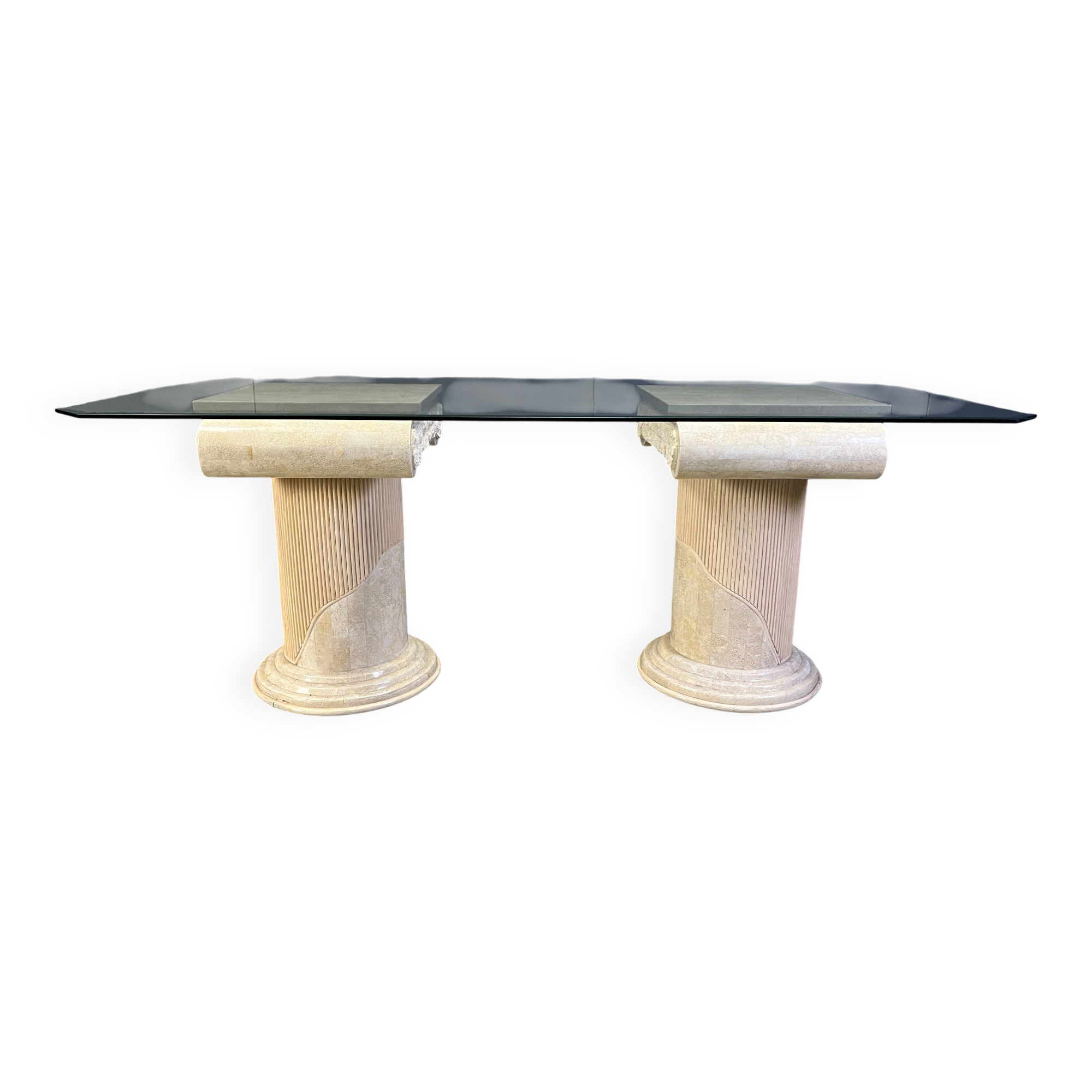Vintage tessellated stone pedestal dining table by Maitland Smith, 1970s