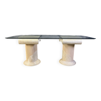Vintage tessellated stone pedestal dining table by Maitland Smith, 1970s